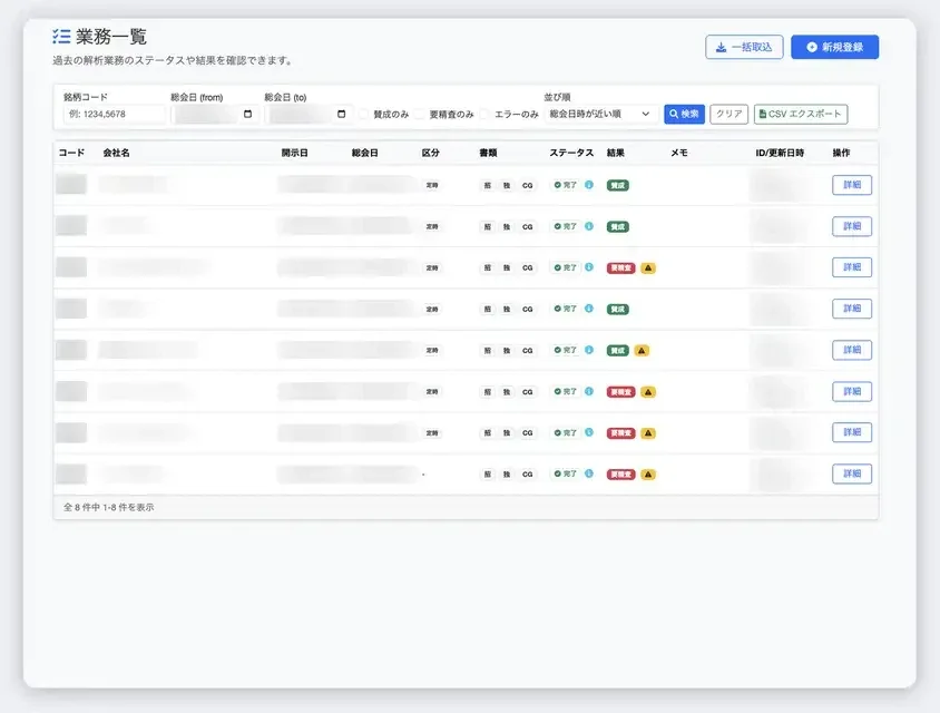 VotePilotの業務一覧画面